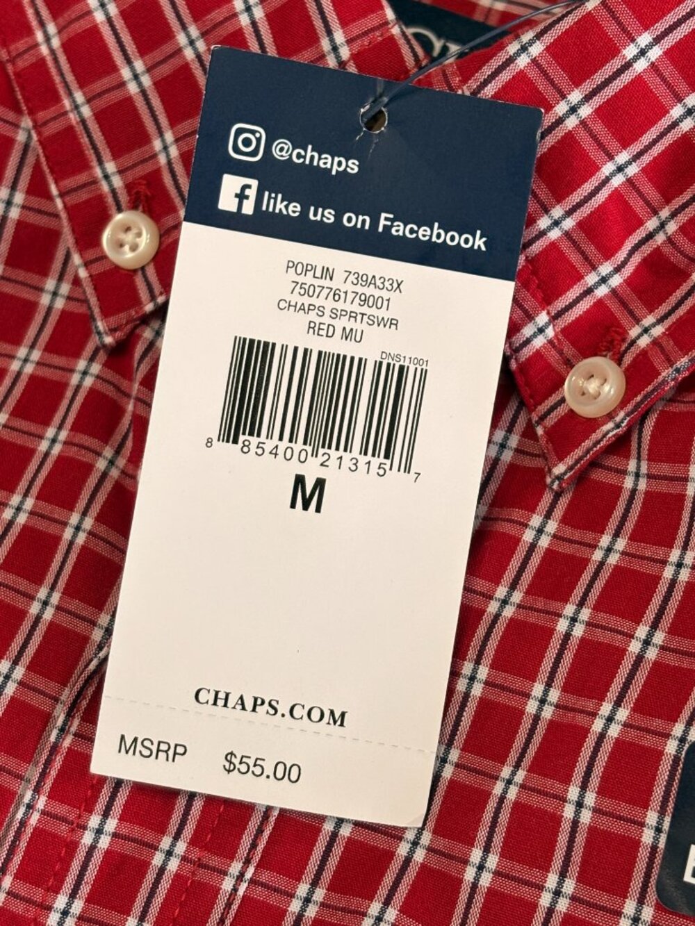 Chaps Long Sleeved Plaid Button Up Shirt Easy Care Red Mens Medium NWT - Picture 6 of 10